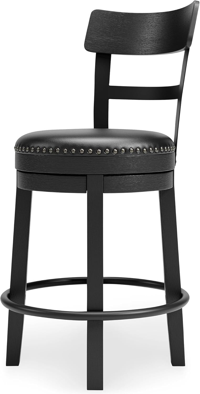 Antiqued Black Faux Leather Bar Stool with Swivel - Perfect for Rustic Decor