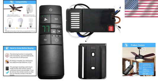 Universal 3-Speed Ceiling Fan Remote Control Kit with Thermostatic Feature