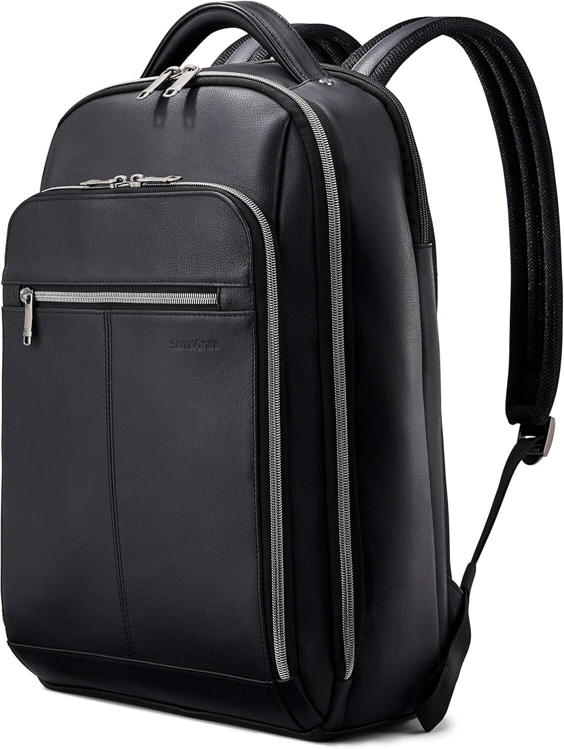 Classic Black Leather Laptop Backpack - Stylish & Spacious for Professionals