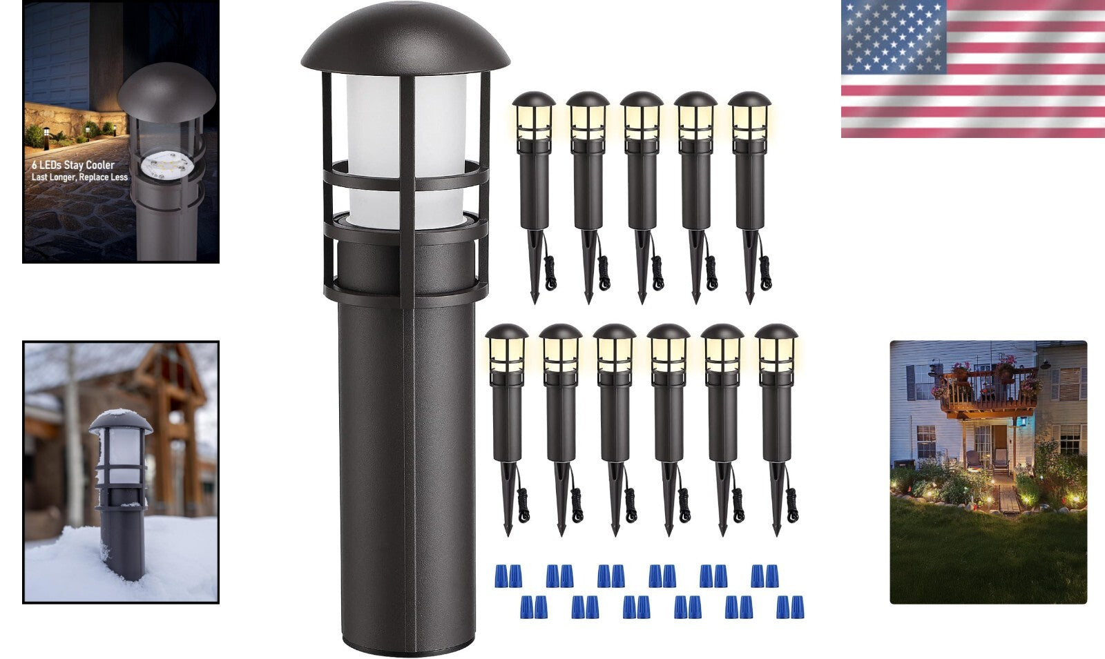 Warm White 3000K LED Bollard Lights - Waterproof Landscape Lighting 12-Count
