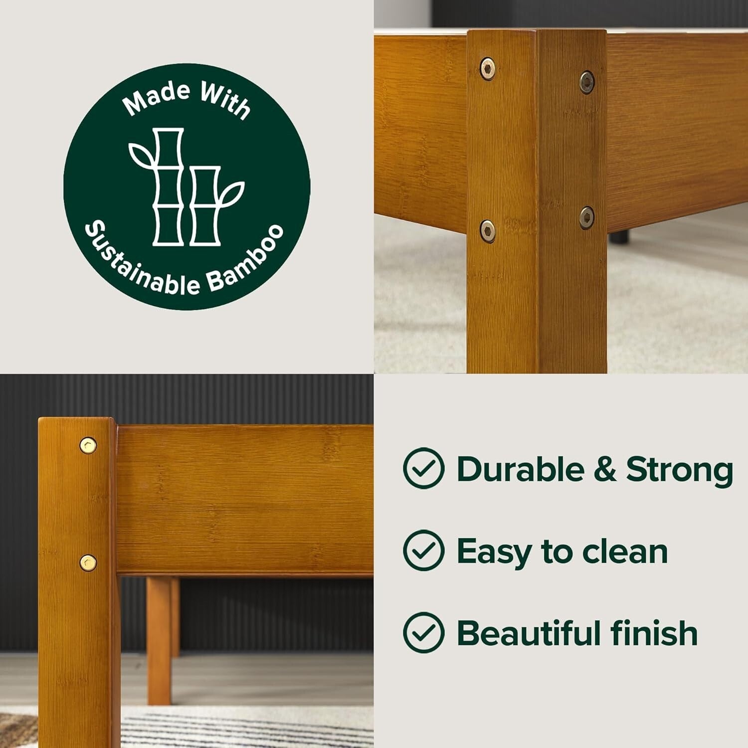 Ellie 14" Twin Bamboo Platform Bed Frame - No Box Spring Needed, Easy Assembly