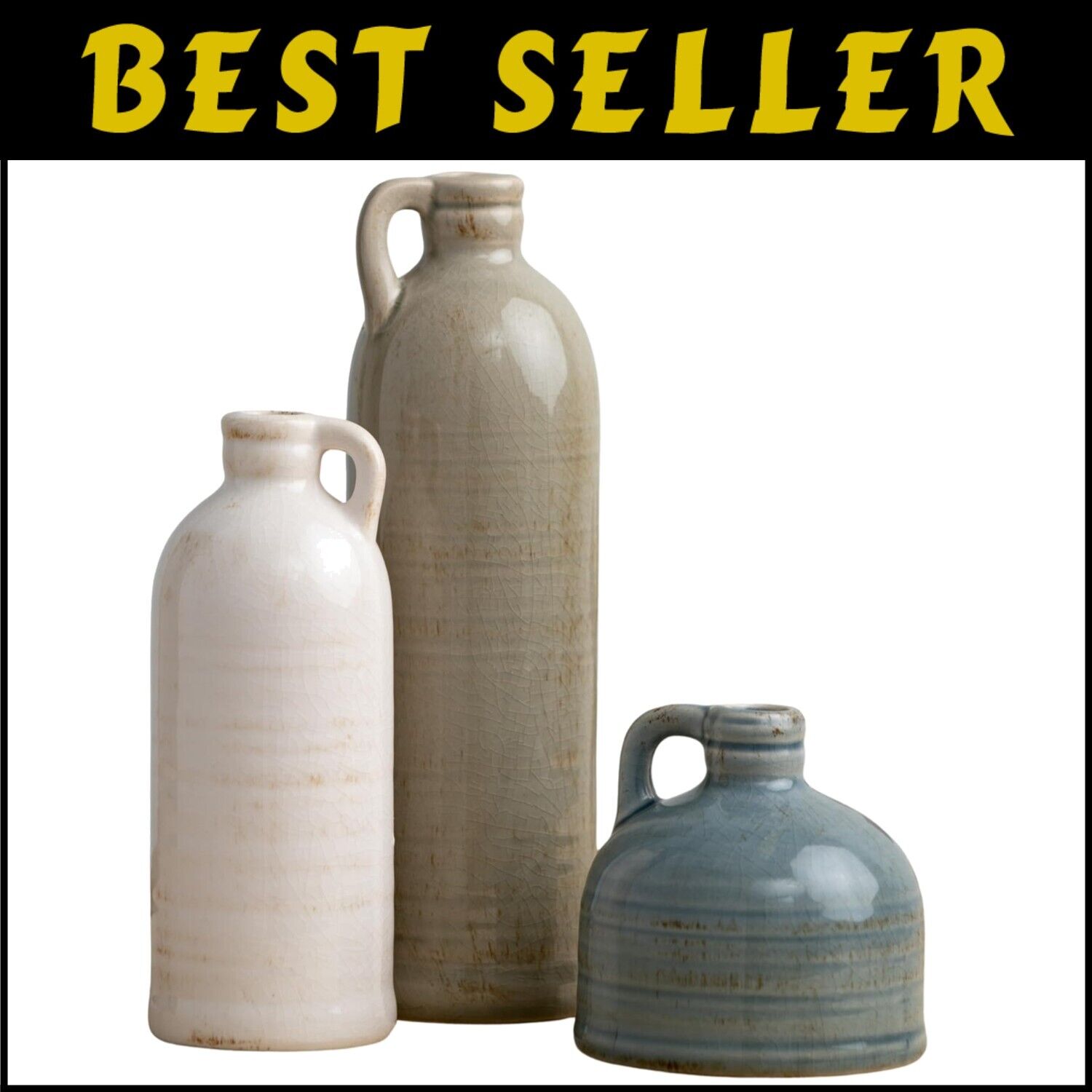 Stylish 3-Piece Farmhouse Jug Vase Set for Table Centerpieces & Decor