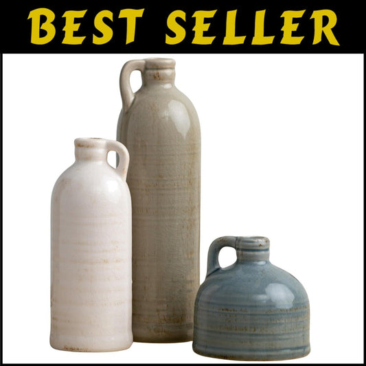 Stylish 3-Piece Farmhouse Jug Vase Set for Table Centerpieces & Decor