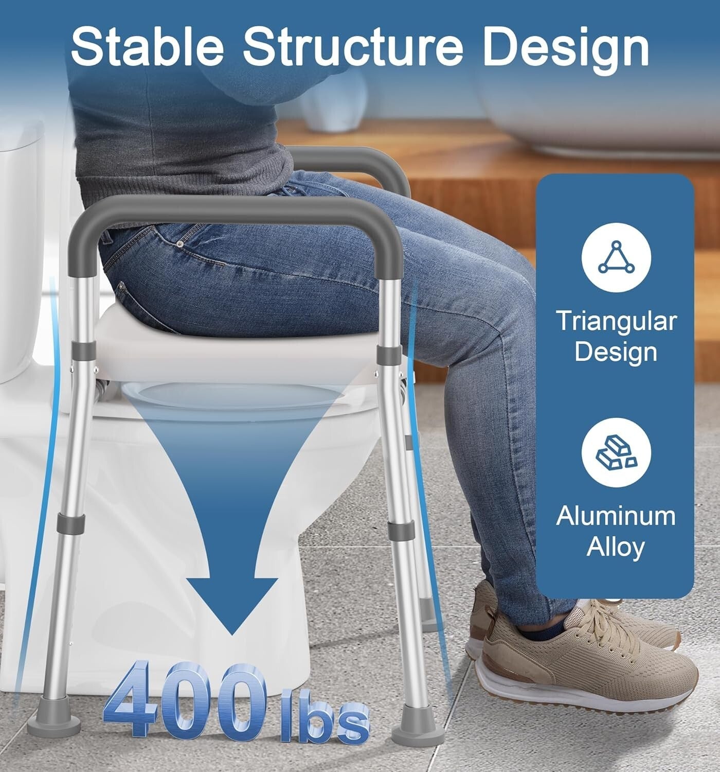 Elevated Toilet Seat Riser with Non-Slip Grip and Padded Armrests for Seniors