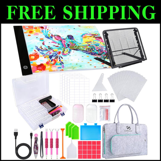 3-Level Adjustable LED Light Pad Diamond Art Kit with Felt Storage Bag - 170 PCS