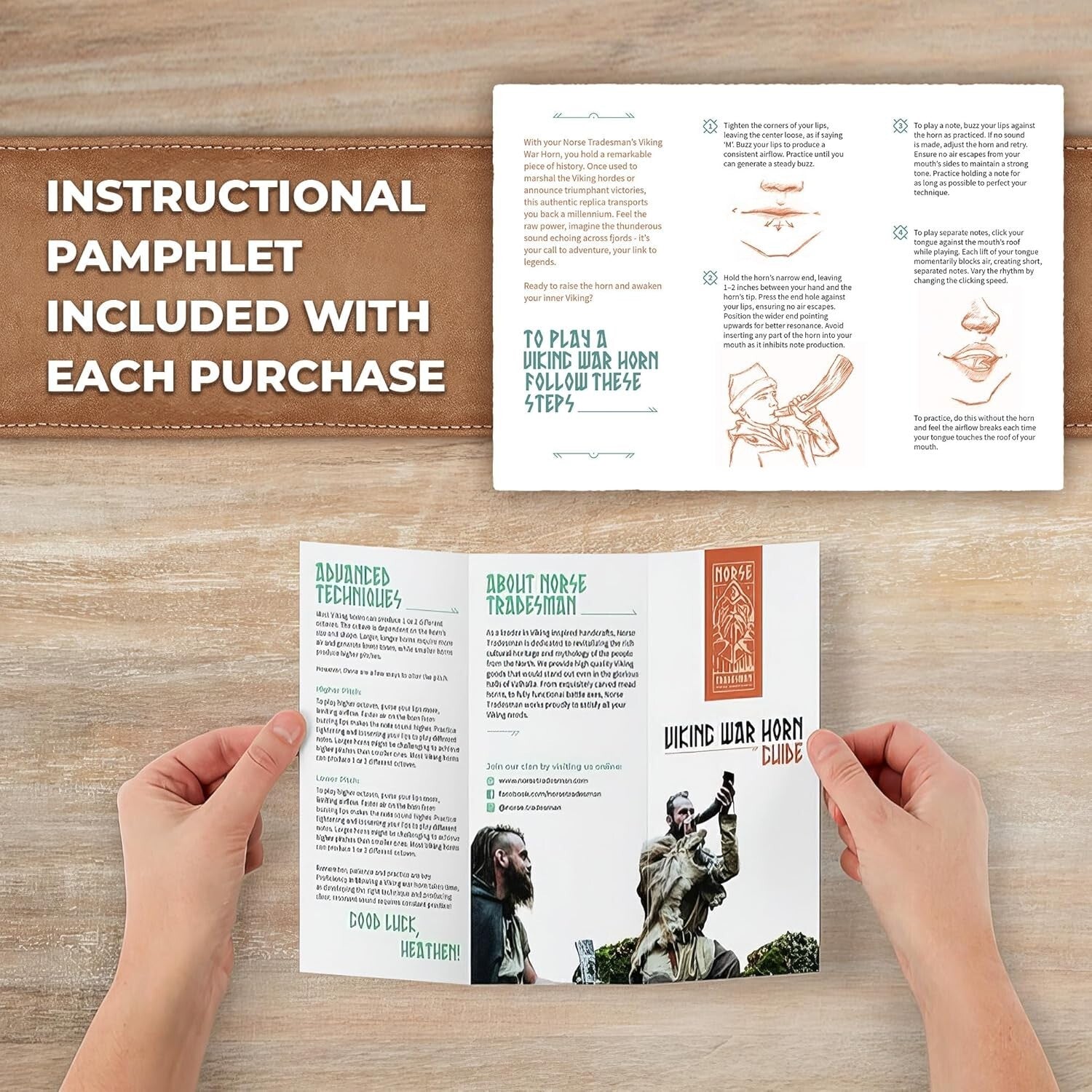 Crafted XXL Viking War Horn - Deep Sound & Illustrated Blowing Guide Included