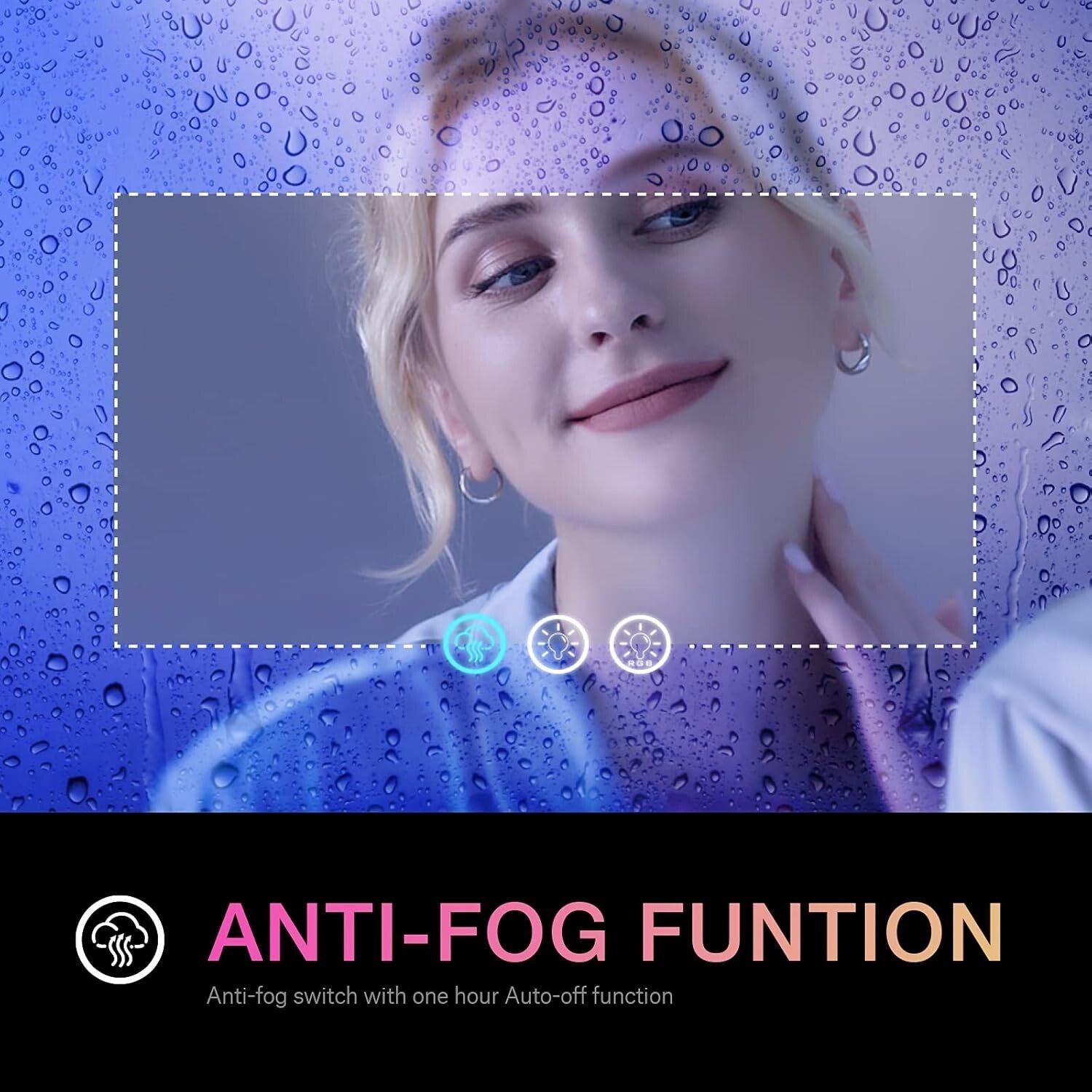 Anti-Fog 40"x32" LED Vanity Mirror with RGB Backlight - Stylish and Functional