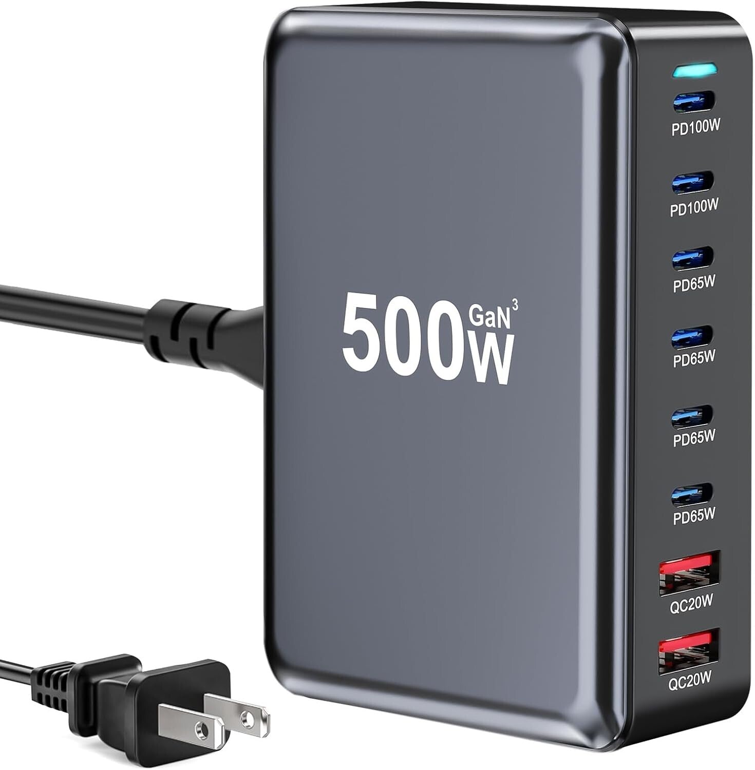 Advanced 500W USB C Charger with 8 Ports - Travel-Friendly & Safe Power Solution