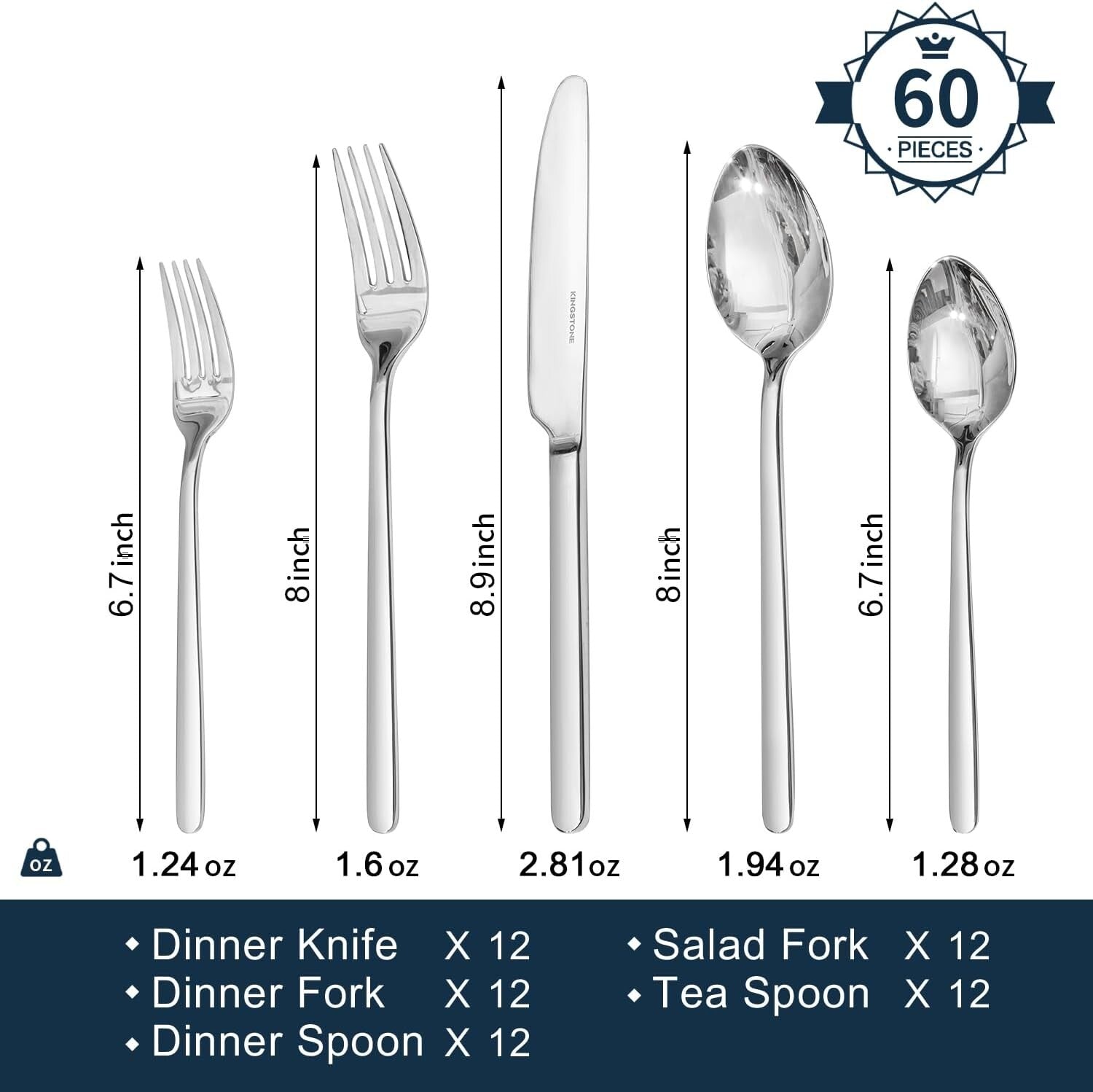18/10 Stainless Steel 60-Piece Cutlery Set - Dishwasher Safe and Rust Resistant