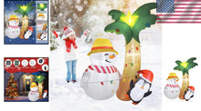 Load image into Gallery viewer, 7FT Inflatable Hawaiian Palm Tree with Snowman &amp; Penguin - Christmas Décor