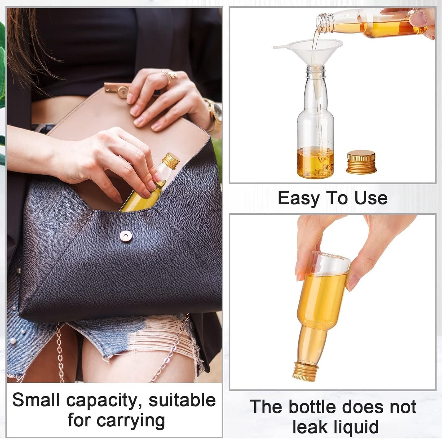 Reusable Miniature Alcohol Bottles with Funnels - 120 Pcs Gold Celebration Set
