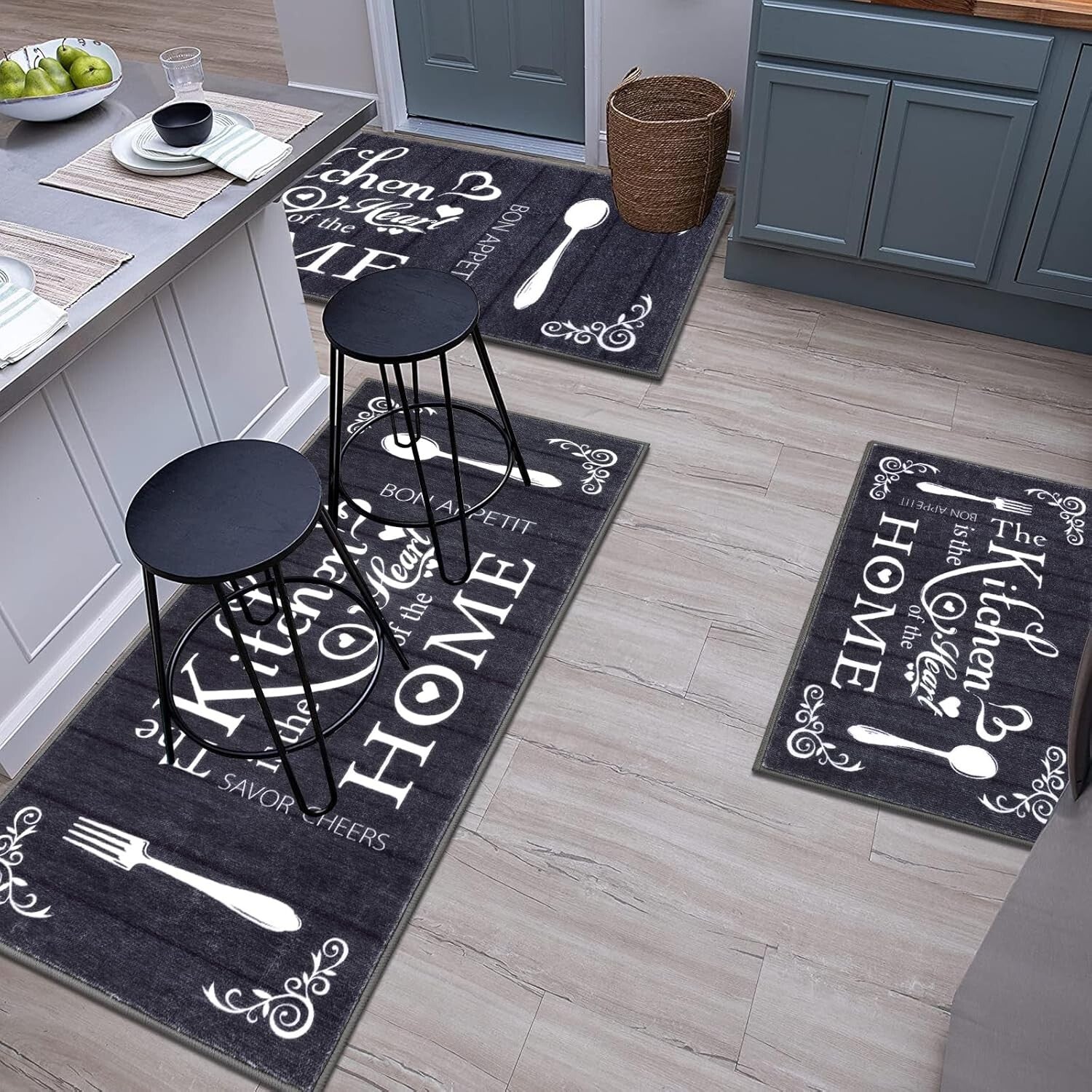 Chic Kitchen Mats Set - 3 Washable Rugs for Farmhouse & Entryway Spaces