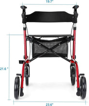 Load image into Gallery viewer, Lightweight Aluminum Rollator Walker for Seniors with Seat &amp; 8" Wheels - Red