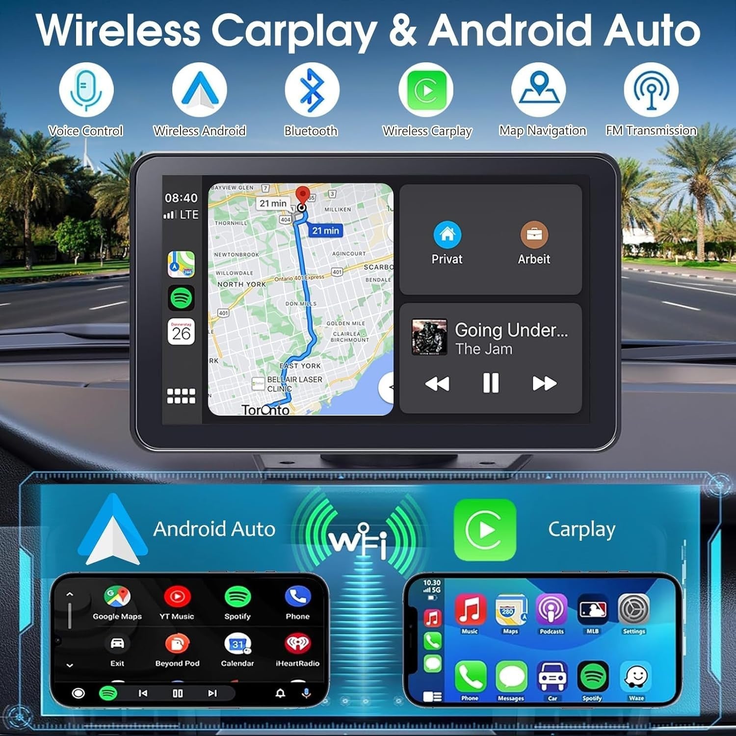 Advanced 7" Portable CarPlay Screen with Backup Camera & Real-Time Navigation
