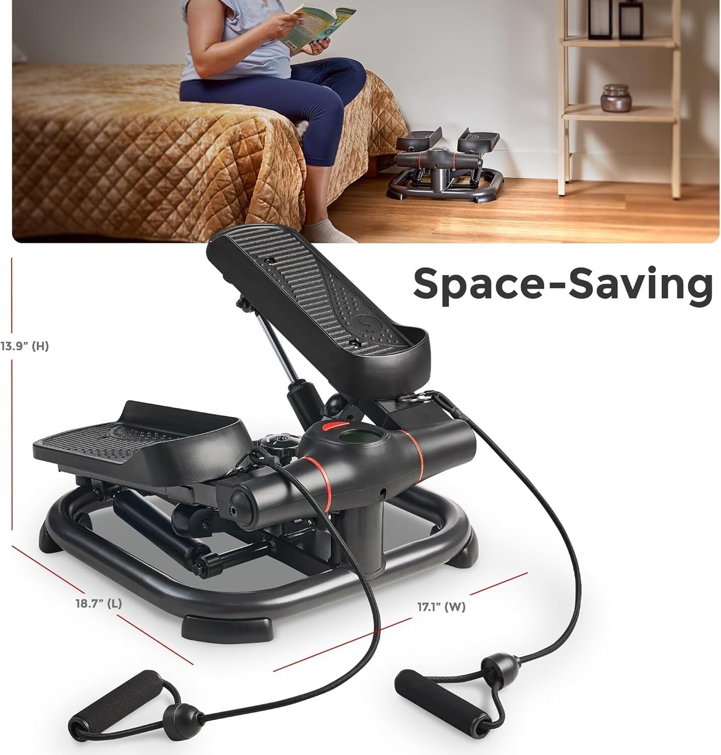 Heavy Duty Low-Impact Stepper with Resistance Bands - Pre-Assembled Convenience