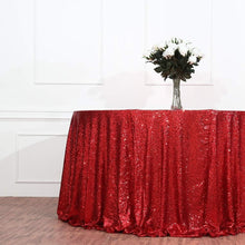 Load image into Gallery viewer, Round 108-Inch Glitter Tablecloth - Shimmering Red Sequin Style for Occasions