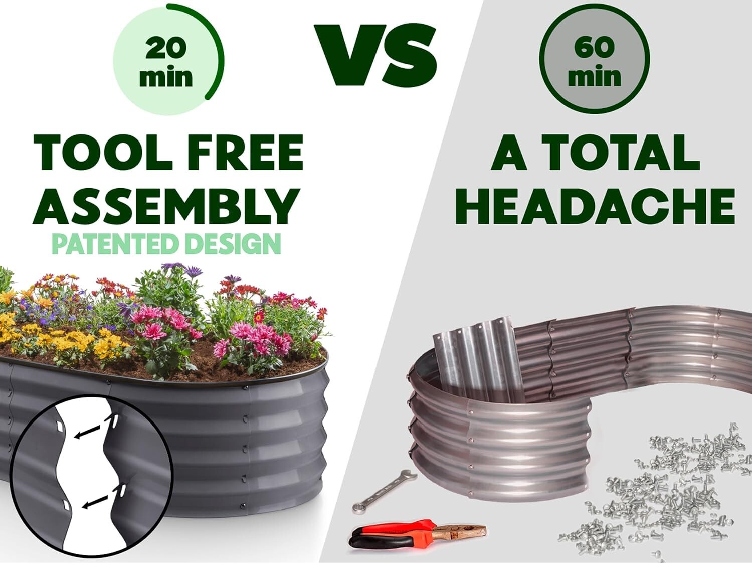 Modern Galvanized Garden Planter - 48" (4 ft) x 24" (2 ft) for Flowers & Veggies