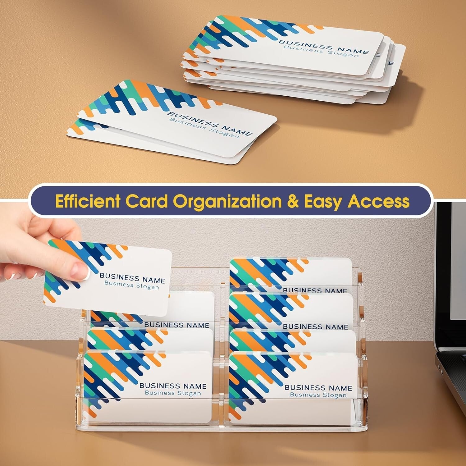 Clear Acrylic Business Card Organizer Set - 8 Pocket Display for Home & Office