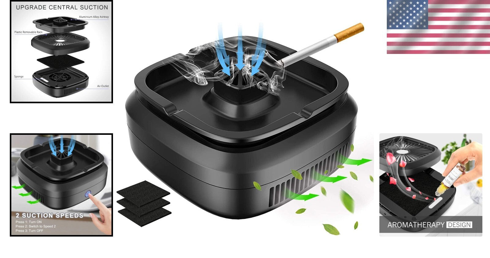 Multifunctional Smokeless Ashtray with USB Charging for Home, Office, or Car