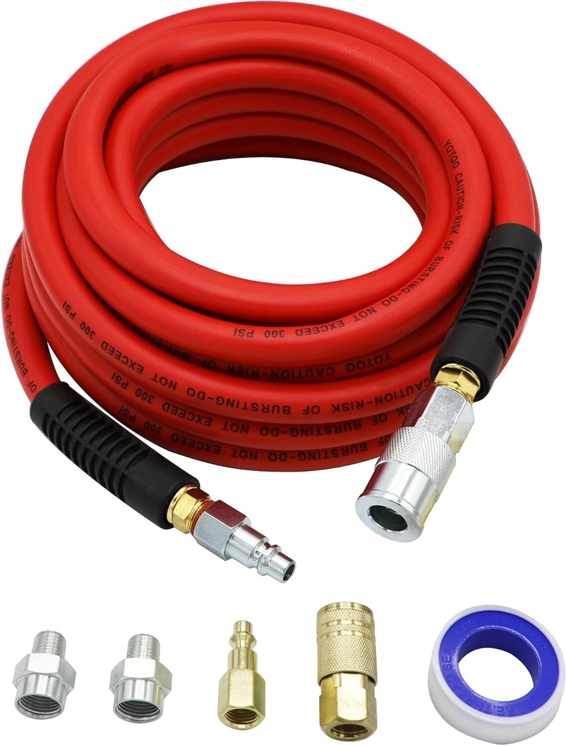 1/2" x 25ft Heavy Duty Air Hose with Solid Brass Fittings - 300 PSI Flexibility