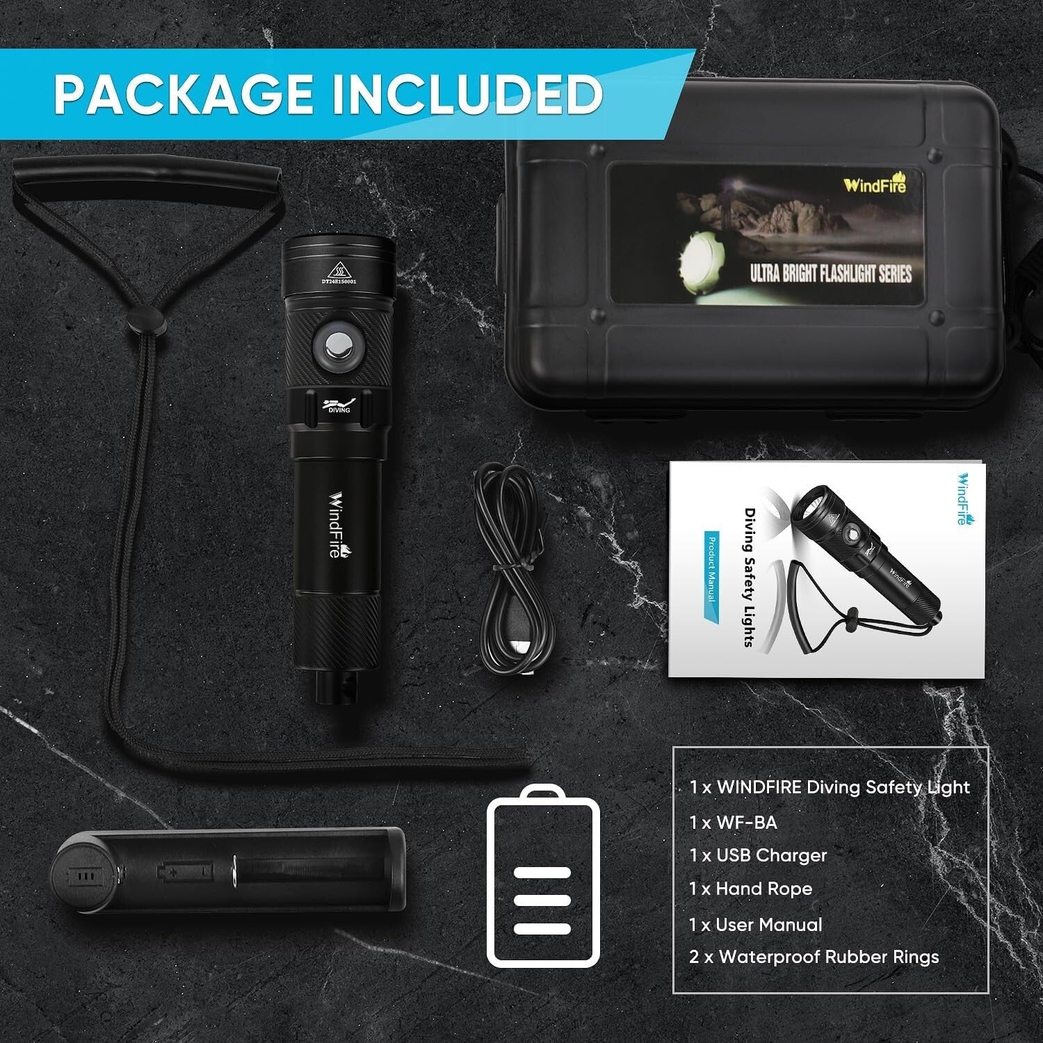 High-Power 4-Mode Waterproof Scuba Flashlight with Power Indicator for Divers