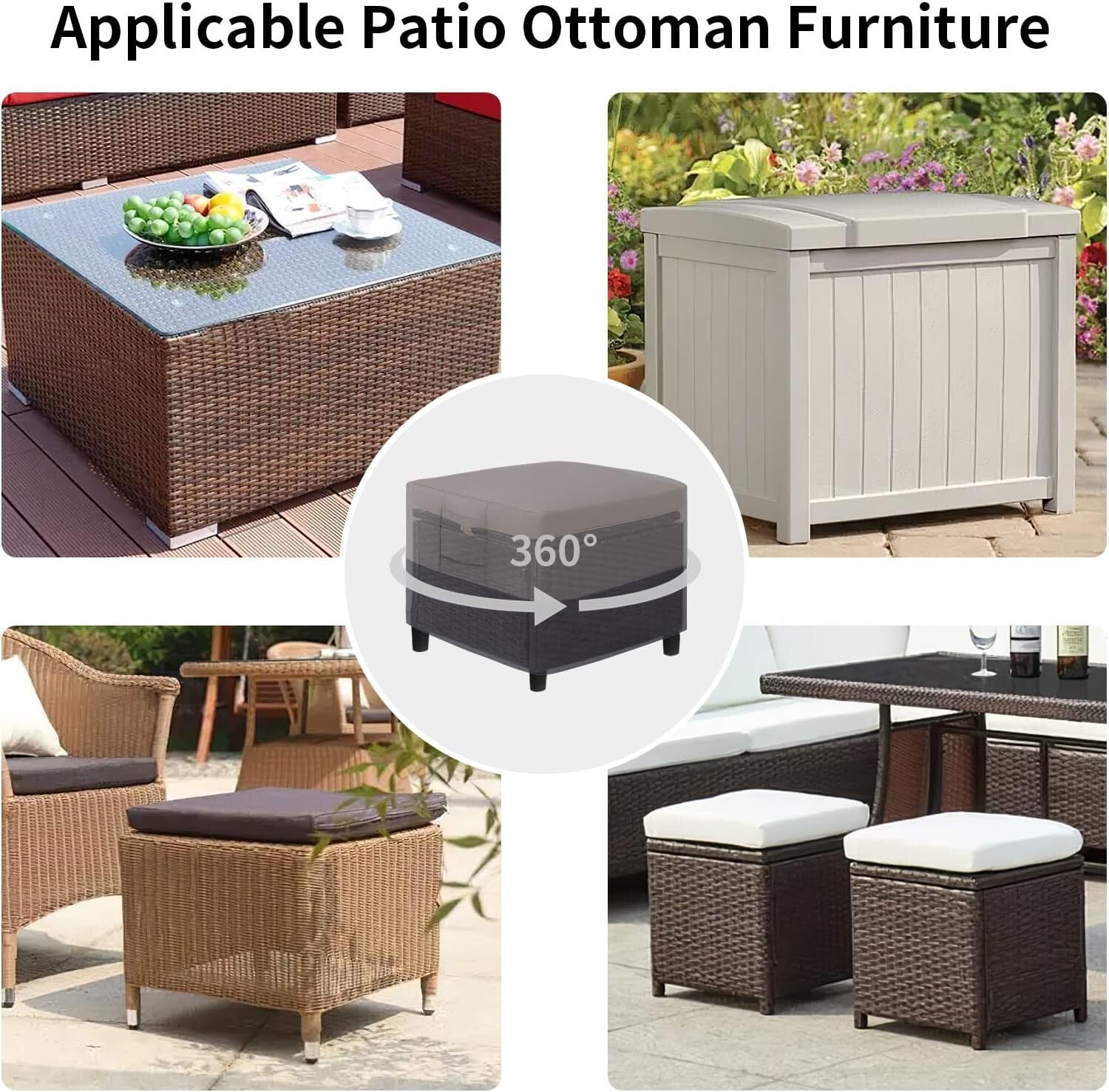 Premium Gray Outdoor Ottoman Covers - Waterproof & Scratch-Resistant 25"x25"x17"