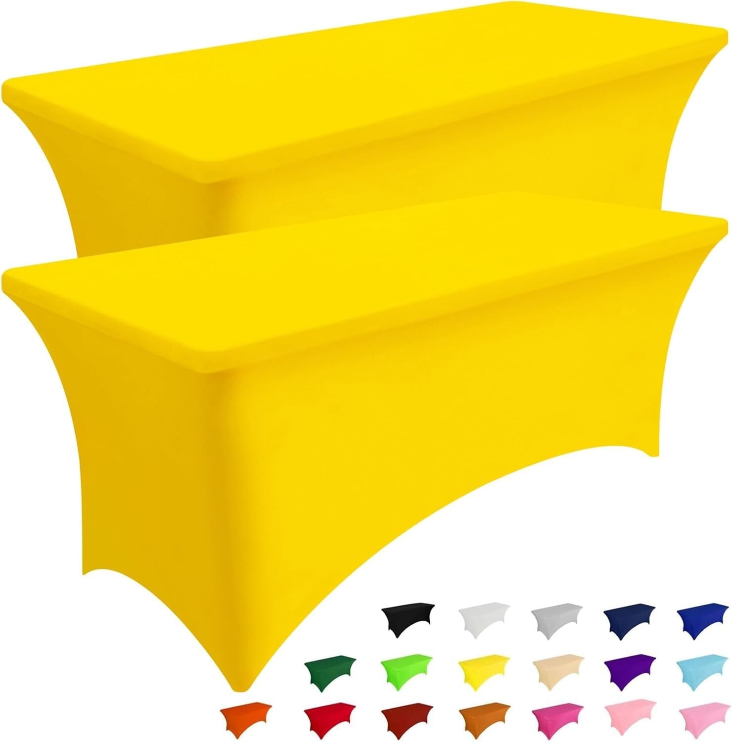8FT Elastic Fitted Table Covers - 2 Pack Yellow Spandex for Weddings and Parties