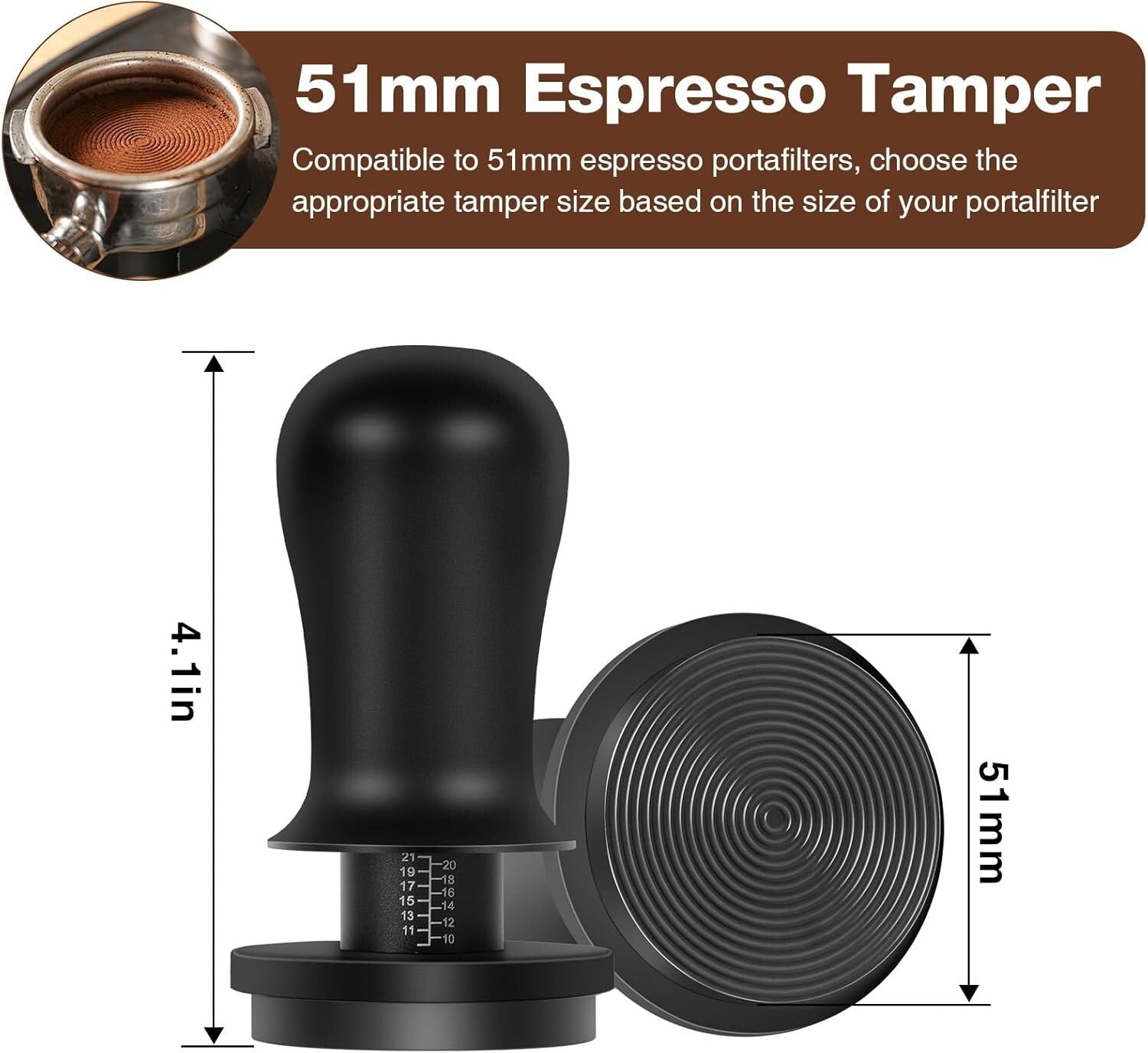 Comfort Grip 51mm Espresso Coffee Tamper - Ideal for Baristas and Home Use