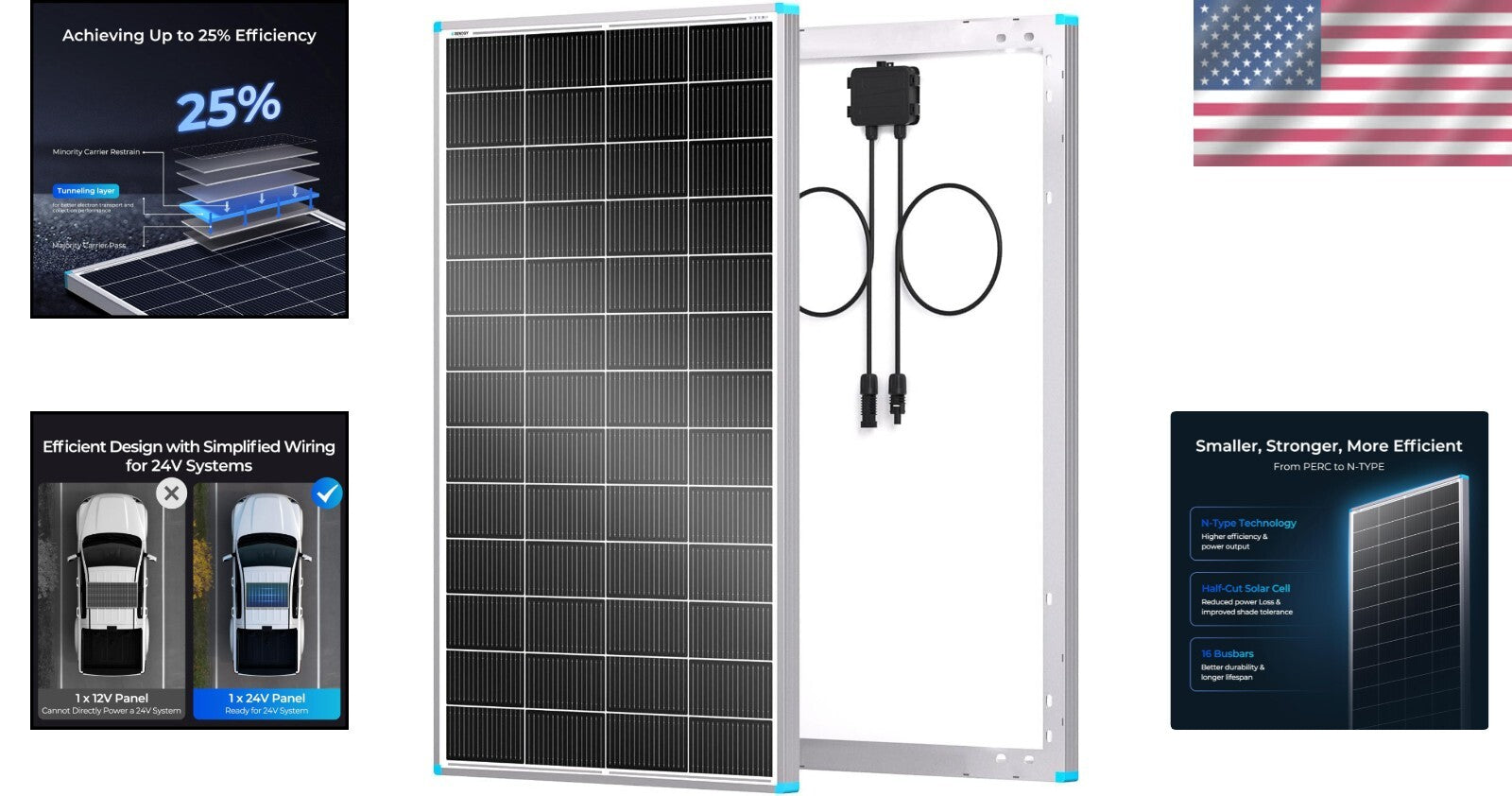 High-Efficiency 24V 200W Solar Panel - Compact Solution for RVs & Marine