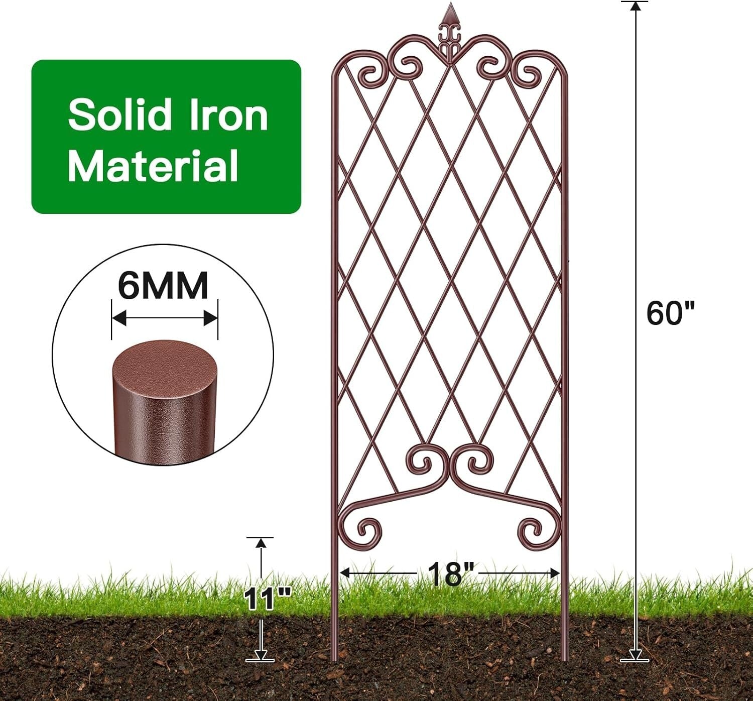 Durable 60” x 18” Metal Garden Trellis - Weather-Resistant Climbing Support