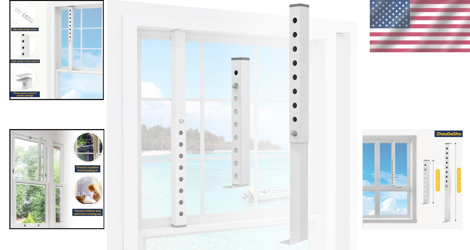 4 Pcs Adjustable Window Lock Bars for Airflow & Child Safety - Easy Installation