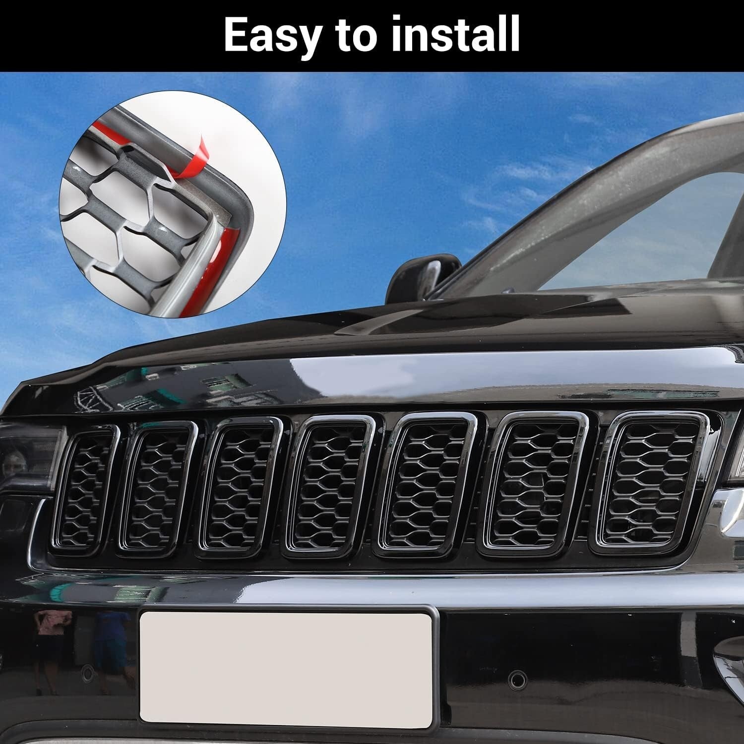 Front Grill Cover Trim Kit - 7Pcs ABS Inserts for 2017-2020 Jeep Grand Cherokee