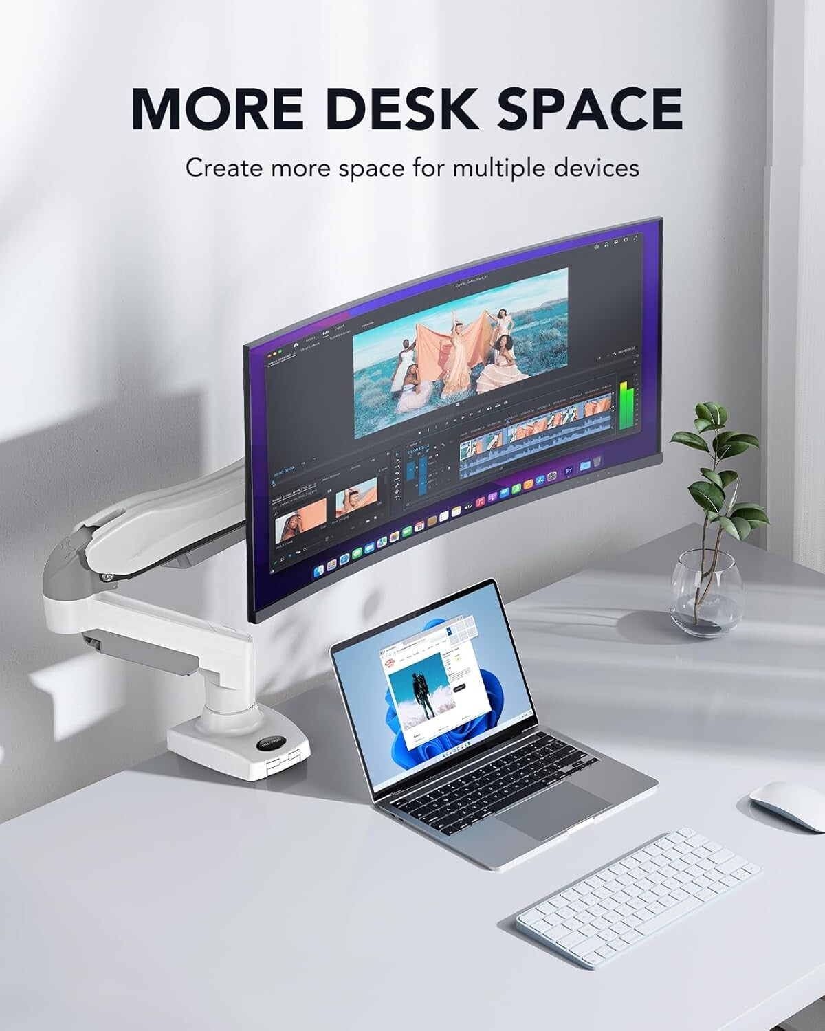 Adjustable VESA Monitor Arm, For 13-32 Inch Monitors - Sturdy Gas Spring Design