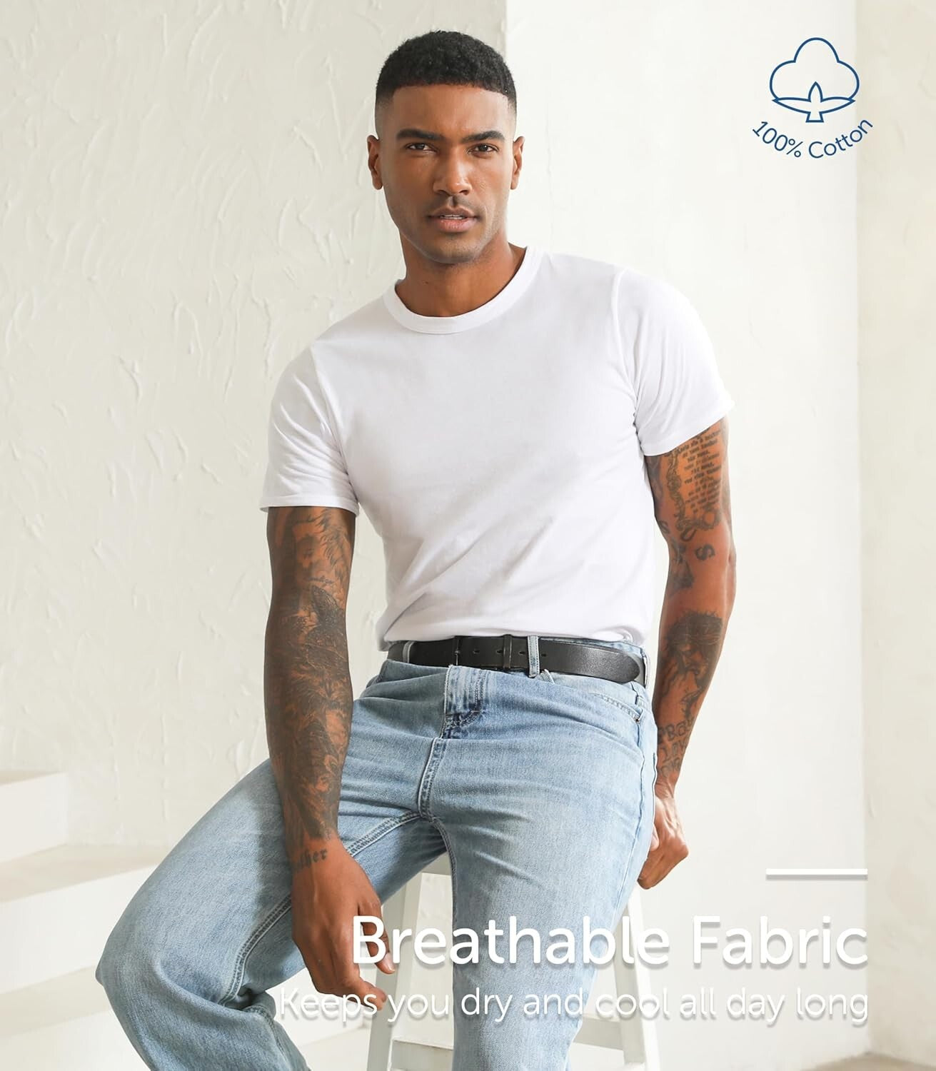 Classic Fit 6-Pack Men's Cotton Undershirts with Invisible Crew Neck Design