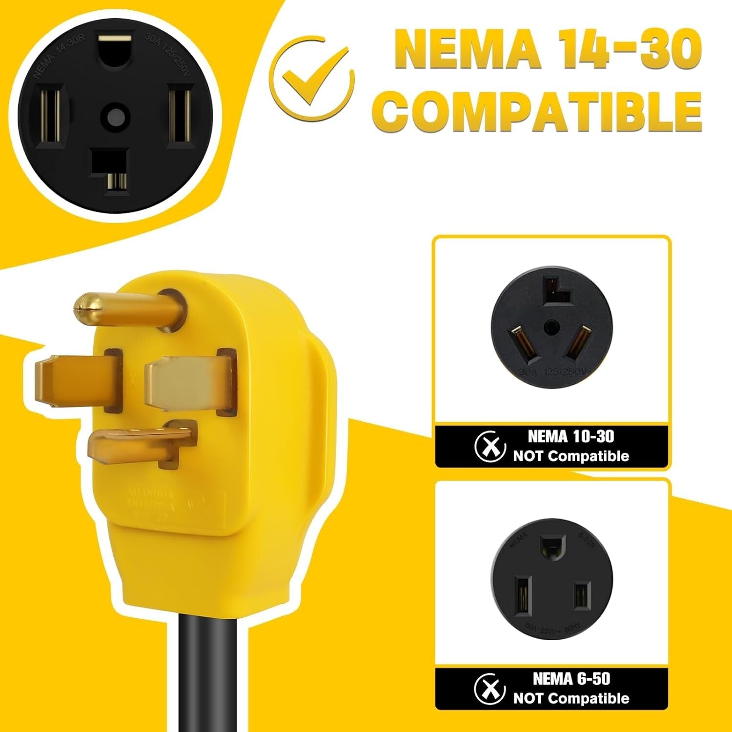 220V to 110V 4-Prong Dryer Distribution Adapter with 2 Circuit Breakers