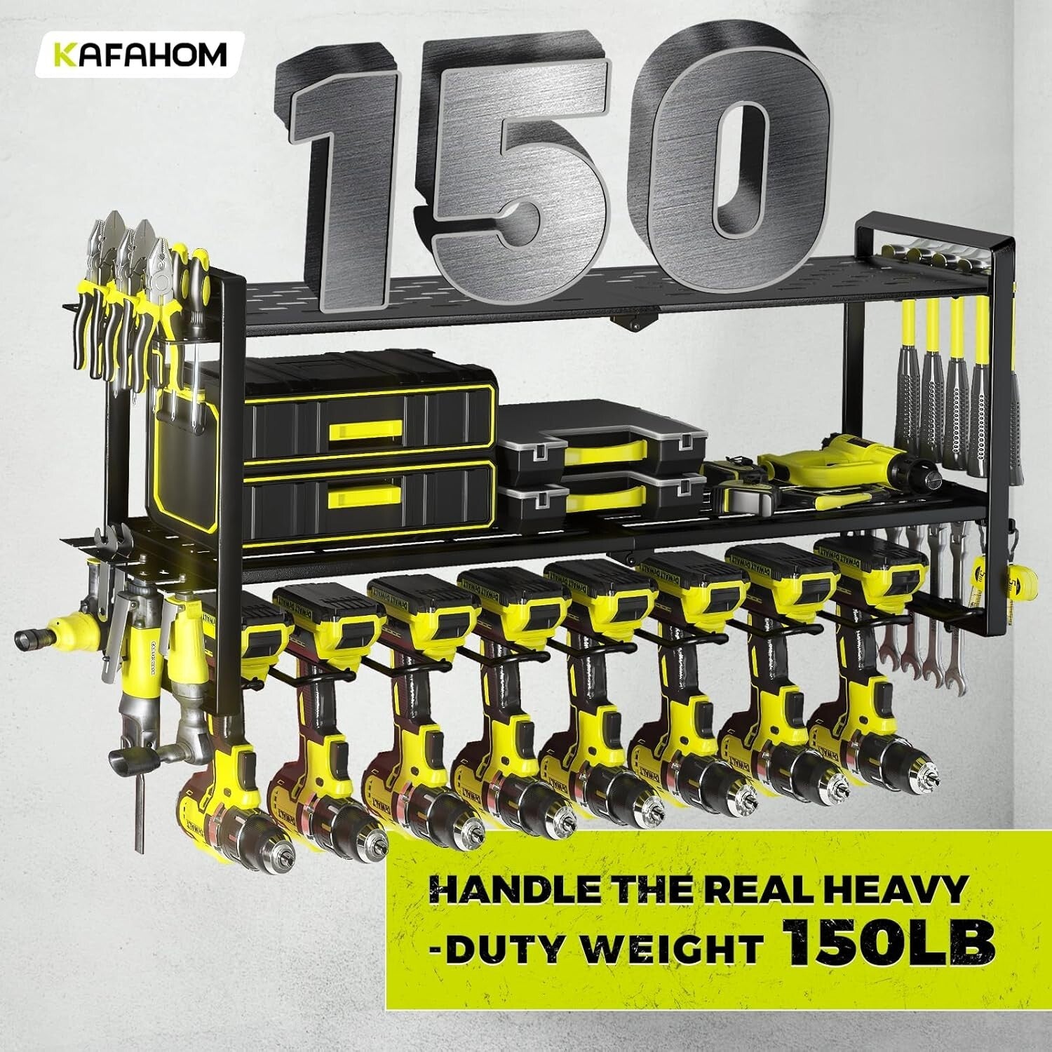 Classic Power Tool Storage Rack, 8 Drill Holder & Indoor Wall Mount Design