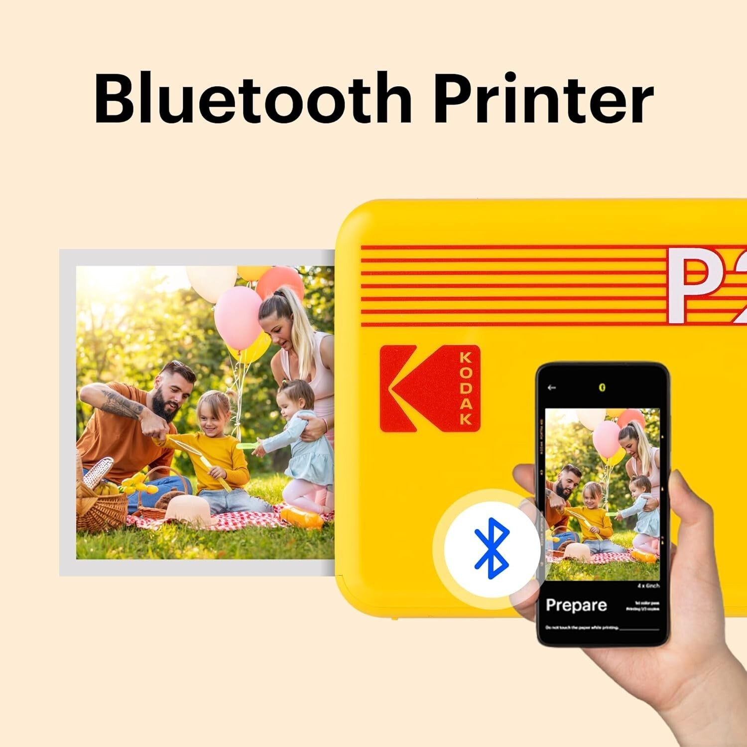 Compact Bluetooth Photo Printer - 4PASS Technology & 68 Sheets Bundle in Yellow