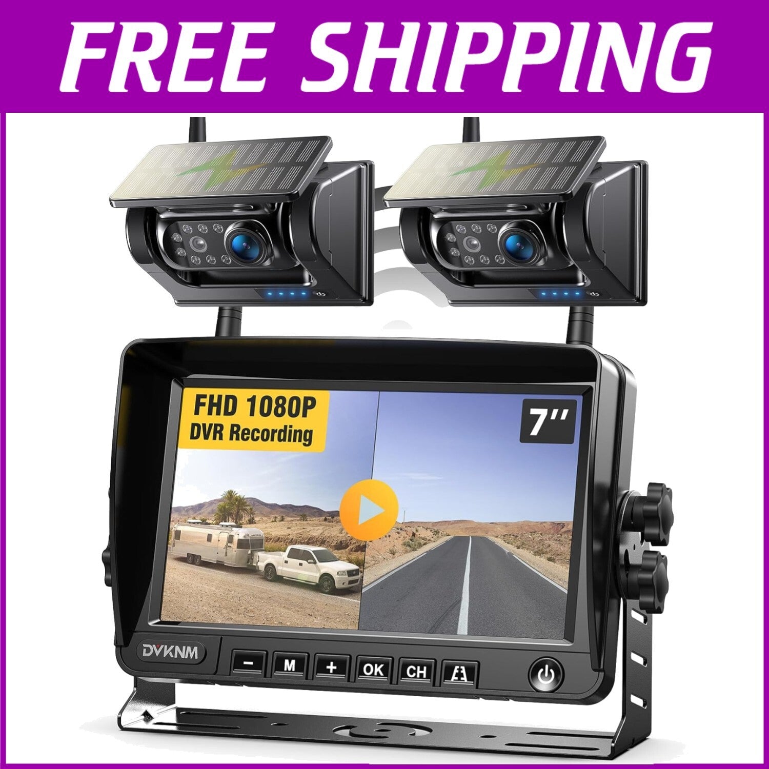 1080P Solar Wireless Backup Camera with Night Vision & DVR - 328ft Range