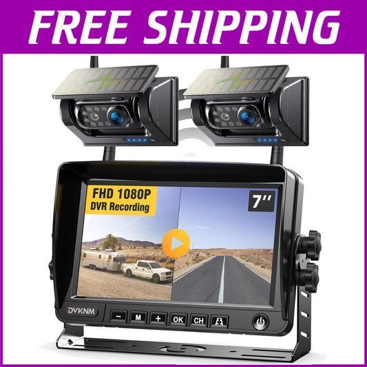 1080P Solar Wireless Backup Camera with Night Vision & DVR - 328ft Range