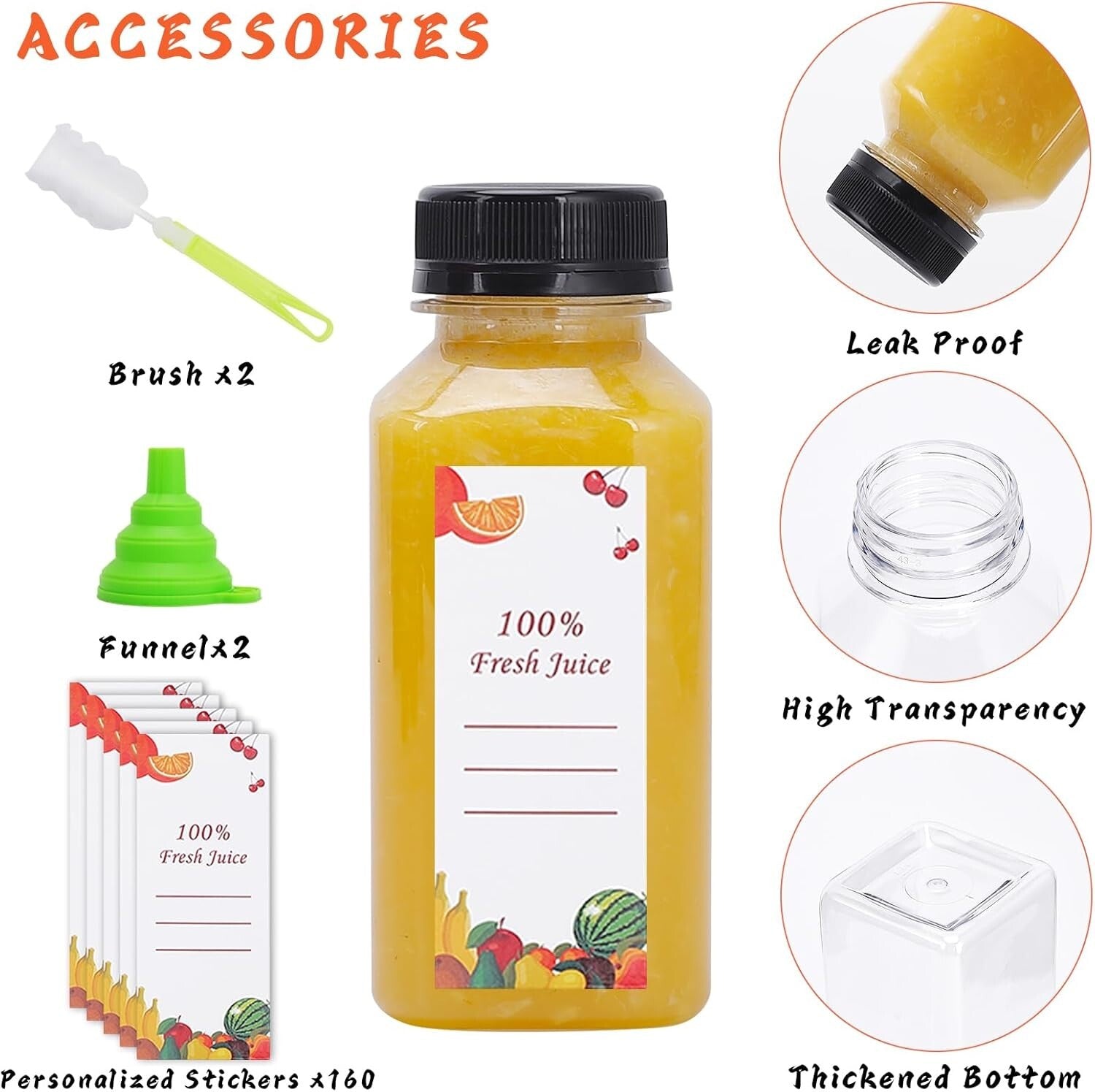 8 oz Lightweight Clear Plastic Juice Bottles - Perfect for DIY Beverages