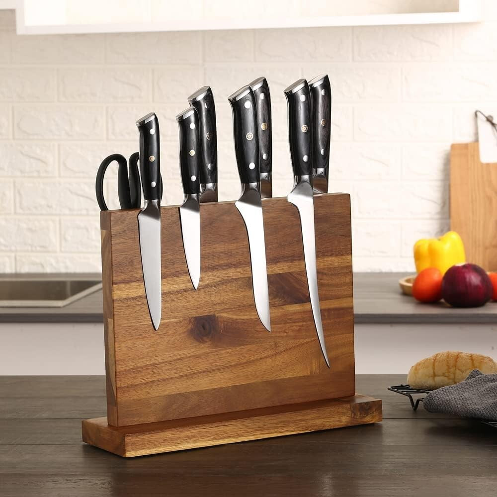Quality Acacia Wood Magnetic Knife Display with Non-Slip Stability Features