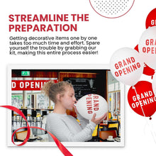 Load image into Gallery viewer, Complete Ribbon Cutting Ceremony Kit with Giant Scissors &amp; Balloons - Red White