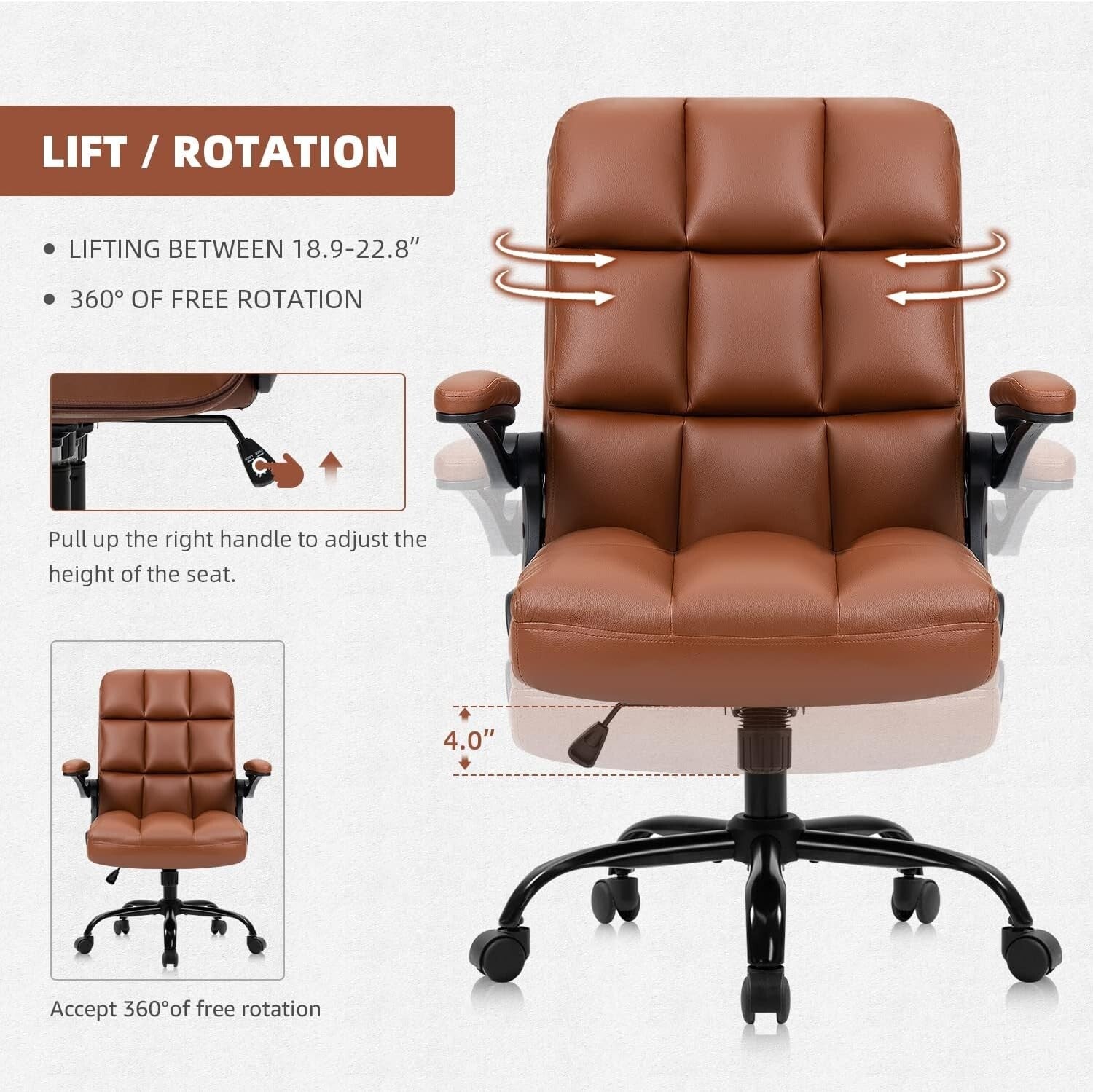 Ergonomic Rolling Swivel Desk Chair with Leather Finish for Modern Home Offices