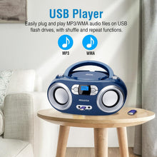 Load image into Gallery viewer, Stylish Portable Boombox with FM Stereo, Bluetooth, and USB - Blue Jay Edition