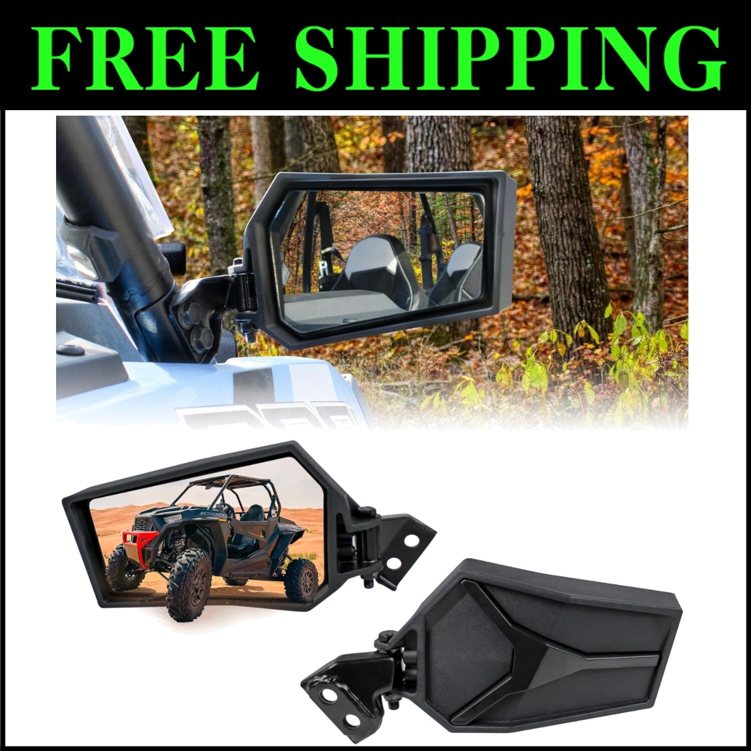 Folding Rearview Side Mirrors for Polaris RZR XP1000 & S1000, Lightweight Design