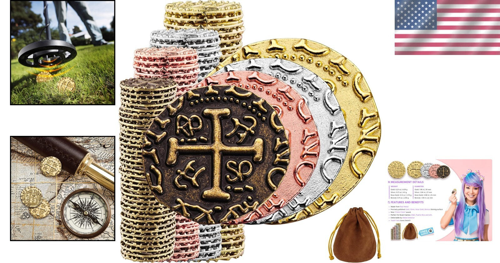 Deluxe Pirate Treasure Coins Set - D&D, Cosplay, and Party Accessories Included