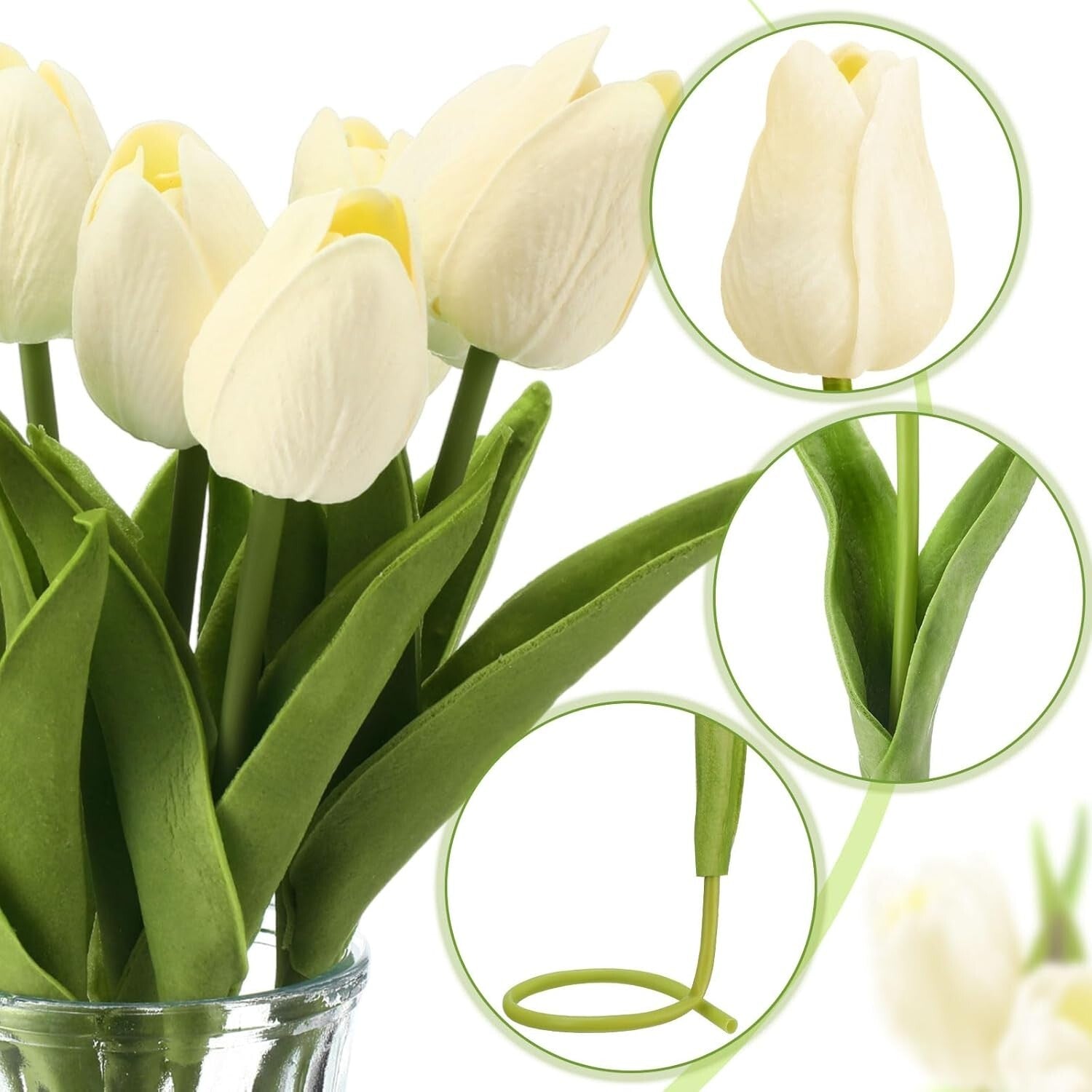 Realistic 75-Pack Milk White Artificial Tulips for Event and Home Arrangements