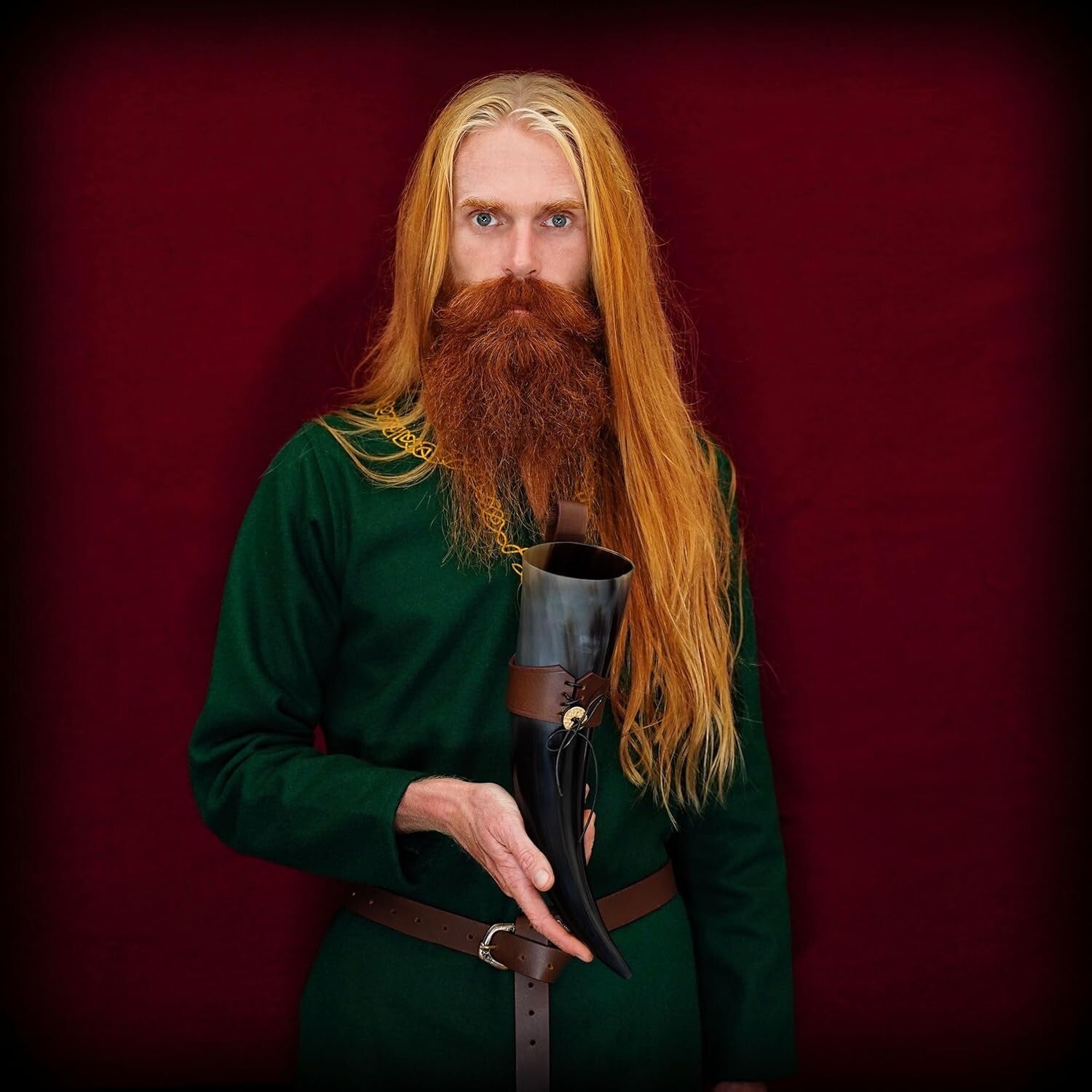 Authentic Viking Drinking Horn with Leather Holder - 650 ML for Medieval Events