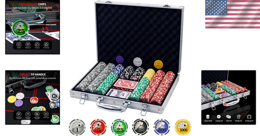 Complete 500 Chip Poker Set with Buttons, Dice & Travel Case - Party Essentials