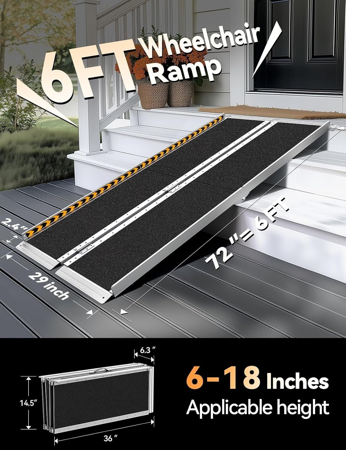 Heavy-Duty 6FT Folding Ramp for Wheelchairs - Ultimate Accessibility Solution